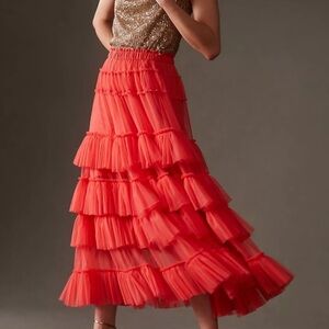 NEW Anthropologie Nikasha women Tiered pink Tulle skirt size large